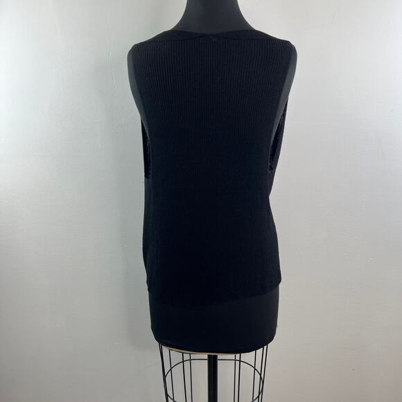 EILEEN FISHER Black Tank Top Linen Knit Draped Cowl Neck Pullover Size Small S - Picture 5 of 9